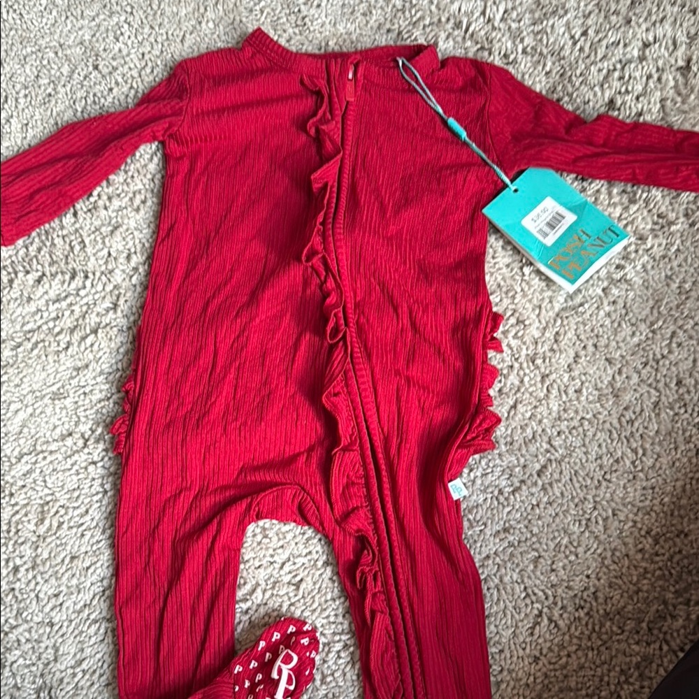 Posh Peanut Crimson Ruffled Footies One Piece